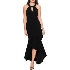 Aqua Black High-Low Halter Dress